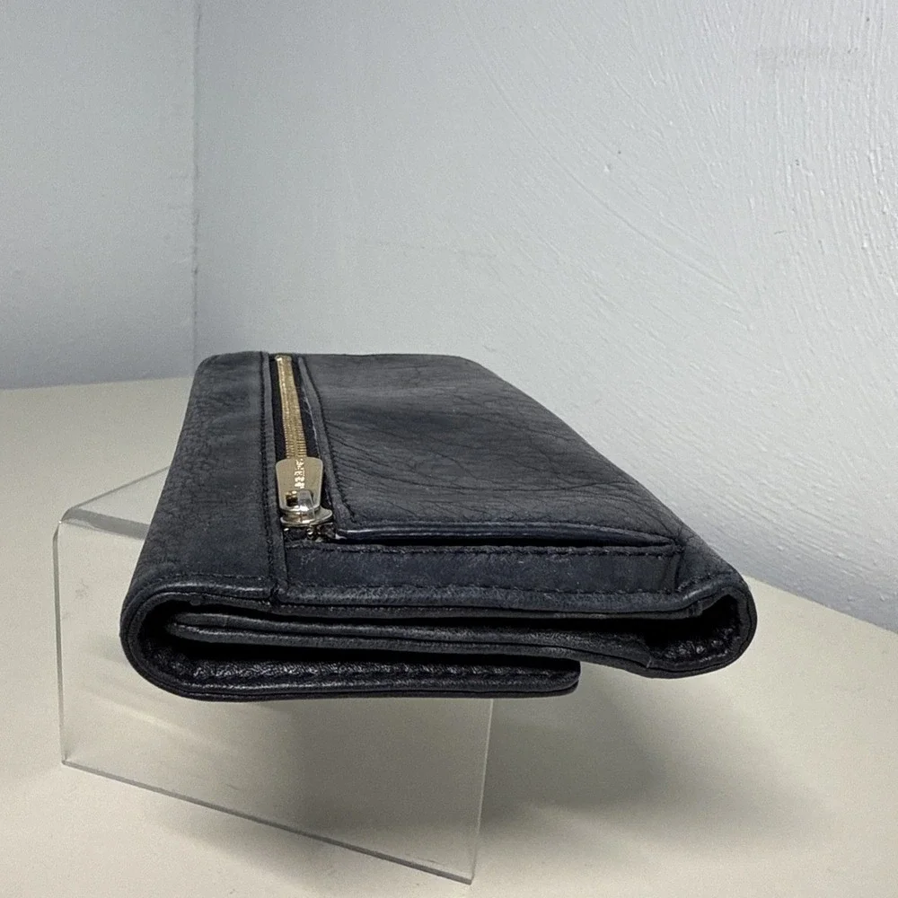 Michael Kors Black Soft Leather Twofold  Snap Zip Flap Women's Large Wallet
